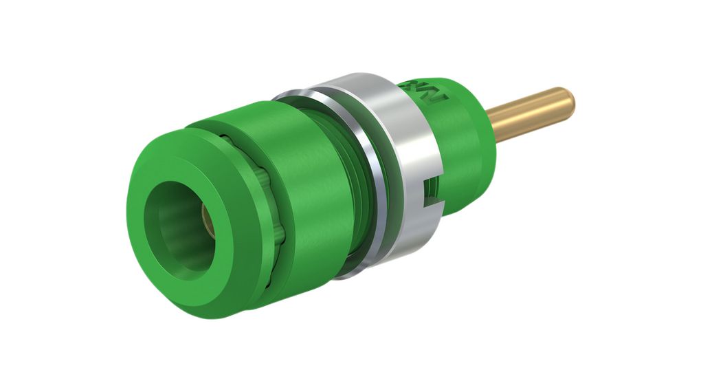 Staubli Green Socket Banana Socket, 2mm Connector, Pin Termination, 10A, 600 → 1000V, Gold Plating