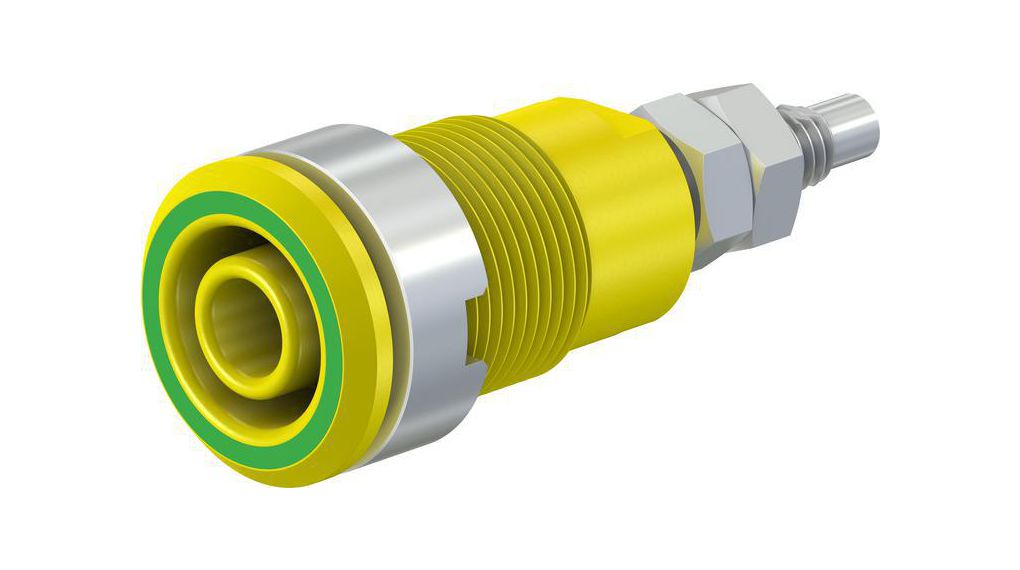 Staubli Green/Yellow Socket Banana Socket, 4 mm Connector, M4 Thread Termination, 32A, 1kV, Nickel Plating