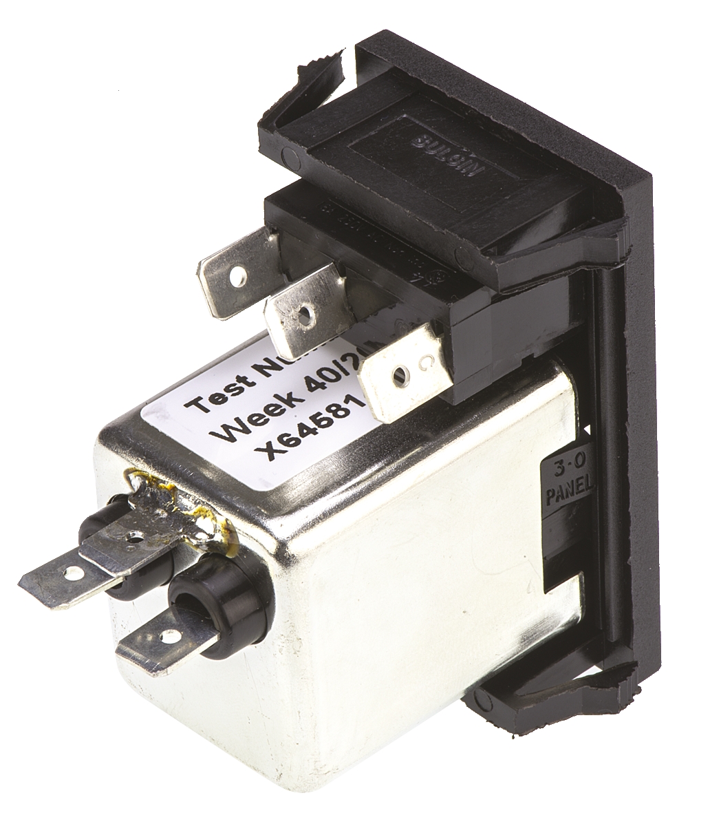 Bulgin 6A, 250 V ac Male Snap-In IEC Filter BZV01/A0620/02 1 Fuse