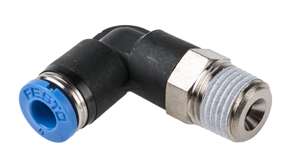 Festo QS Series Elbow Threaded Adaptor, R 1/8 Male to Push In 4 mm, Threaded-to-Tube Connection Style, 153045