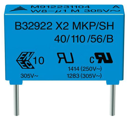 EPCOS B32922H Polypropylene Capacitor PP, 305 V ac, 630 V dc, ±20%, 470nF, Through Hole