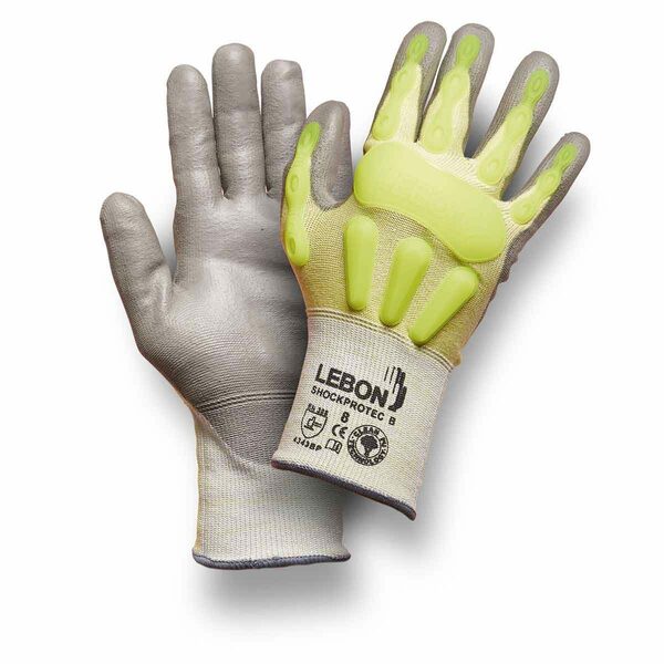 Lebon Protection SHOCKPROTEC/B Yellow Elastane, High Performance Polyethylene, Polyamide Cut Resistant Gloves, Size 10,