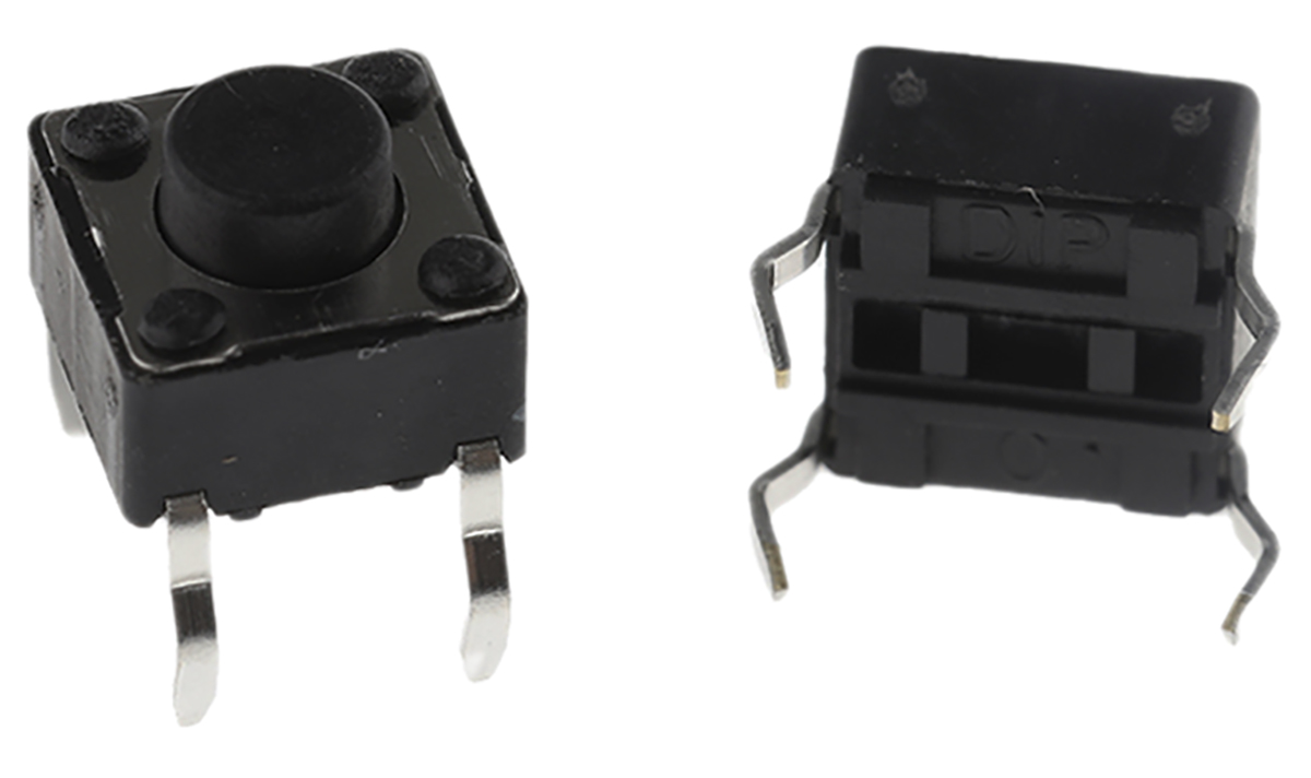 APEM Black Button Tactile Switch, SPST 50 mA @ 12 V dc 1.5mm