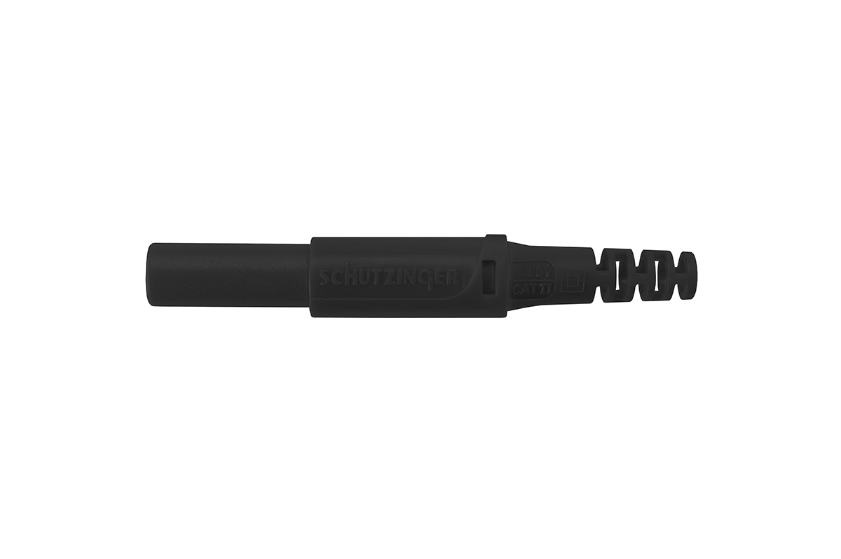 Schutzinger Black Male Banana Plug, 4 mm Connector, Screw Termination, 32A, 1000V, Nickel Plating