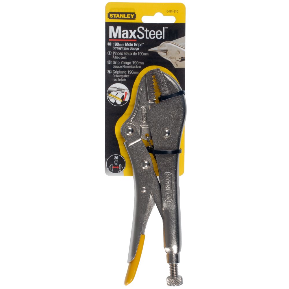Stanley 0-84-810 4-Piece Locking Pliers, 225 mm Overall, Bent, Flat Tip, 9in Jaw