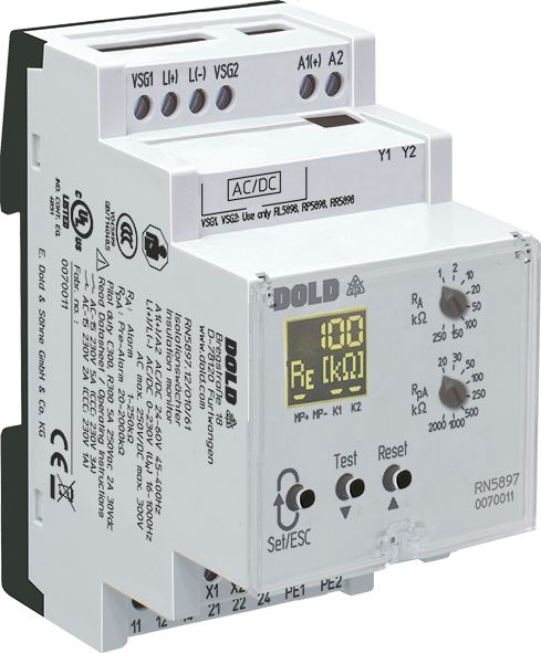 Dold Insulation Monitor, SPDT, 400 → 1000V ac/dc, DIN Rail
