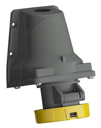 Amphenol Industrial, Easy & Safe IP67 Yellow Wall Mount 2P + E Right Angle Industrial Power Socket, Rated At 16A, 110 V