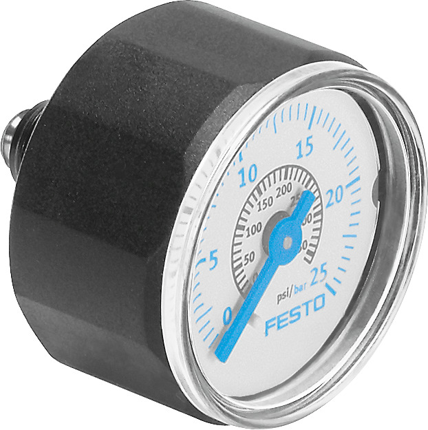 Festo R 1/8 Analogue Pressure Gauge 25bar Inline 27mm Outside Diameter