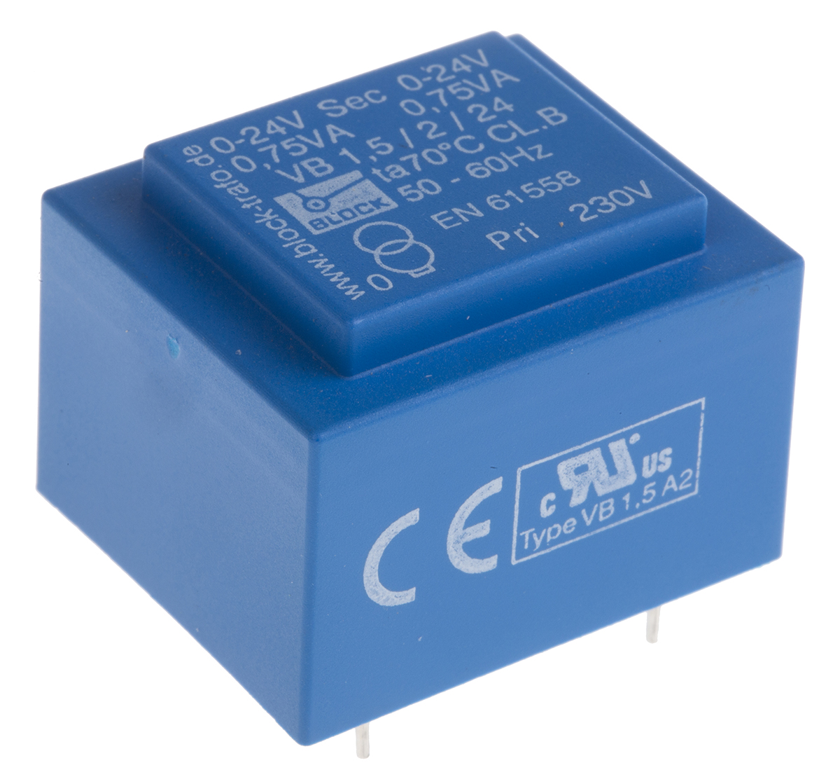 Block 24V ac 2 Output Through Hole PCB Transformer, 1.5VA