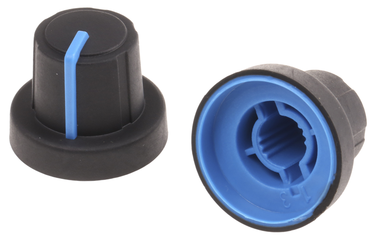 Sifam 18.9mm Black Potentiometer Knob for 6mm Shaft Splined, 3/03/TPN130-006/237/233