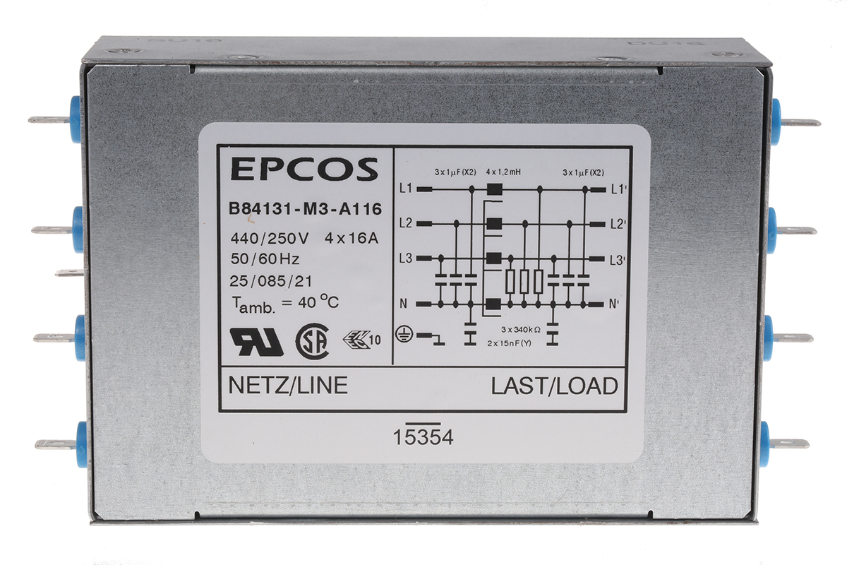 EPCOS, B84131 16A 250/440 V ac 50 → 60Hz, Flange Mount EMC Filter, Screw 3 Phase