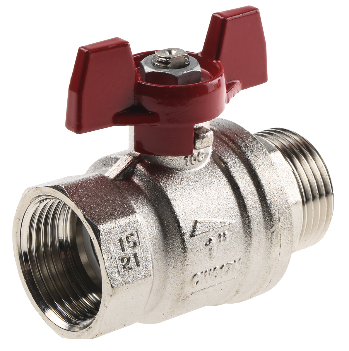 RS PRO Brass Full Bore, 2 Way, Ball Valve, Threaded, BSPP 1in, 40 → 30bar Operating Pressure