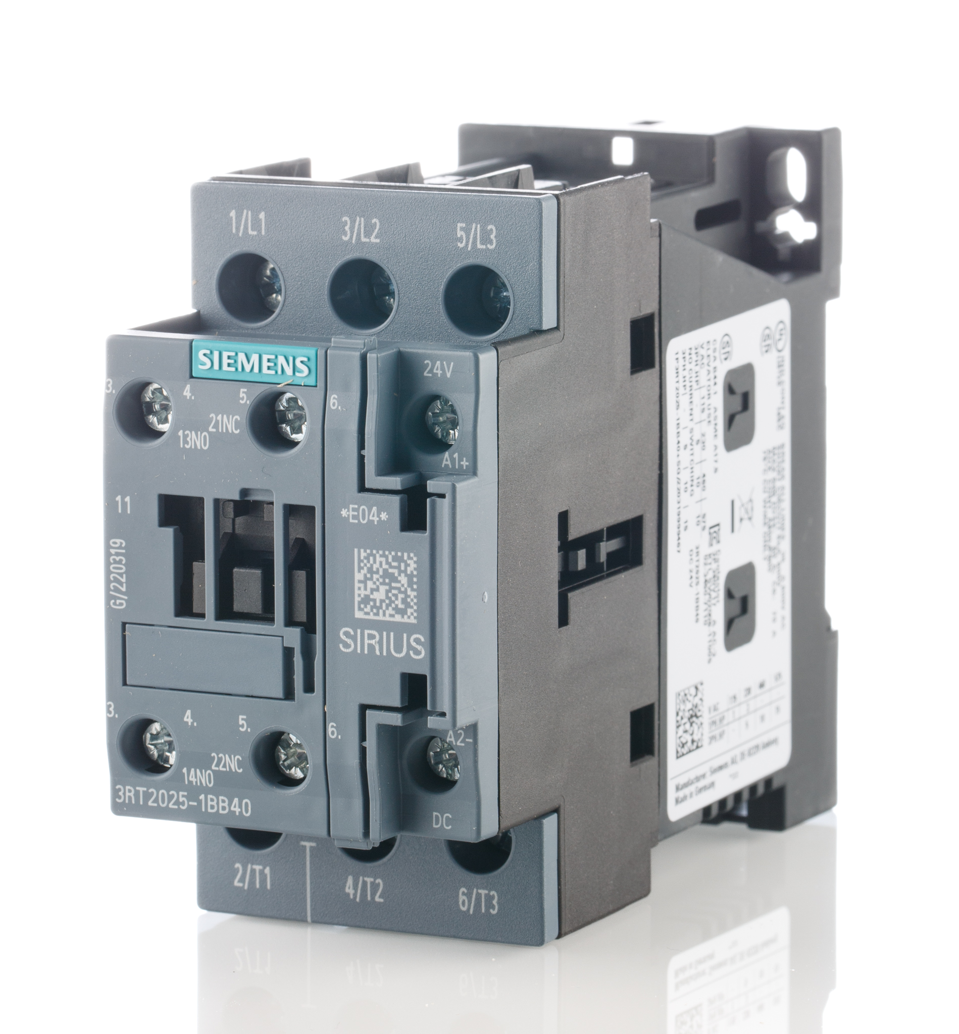 Siemens Sirius Innovation 3RT2 3 Pole Contactor, 3NO, 16 A (AC3), 7.5 kW (AC3), 24 V dc Coil
