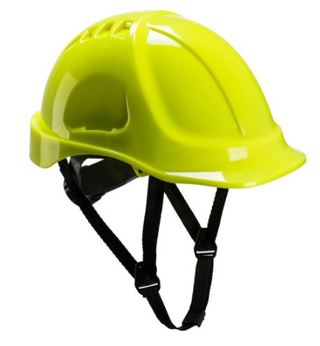 Portwest Hi-Viz Yellow Safety Helmet with Chin Strap, Ventilated