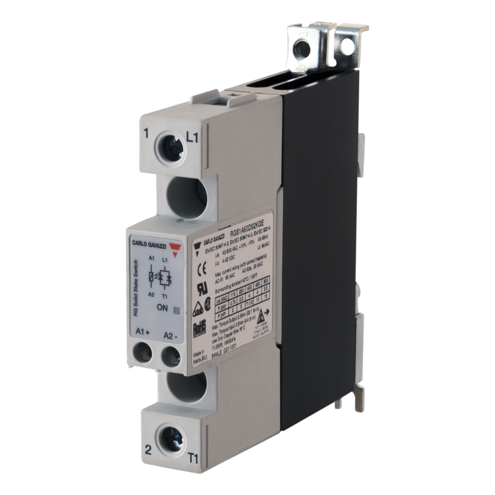Carlo Gavazzi RGC1 Series Solid State Relay, 37 A Load, DIN Rail or Panel, 660 V ac Load, 32 Vdc Control