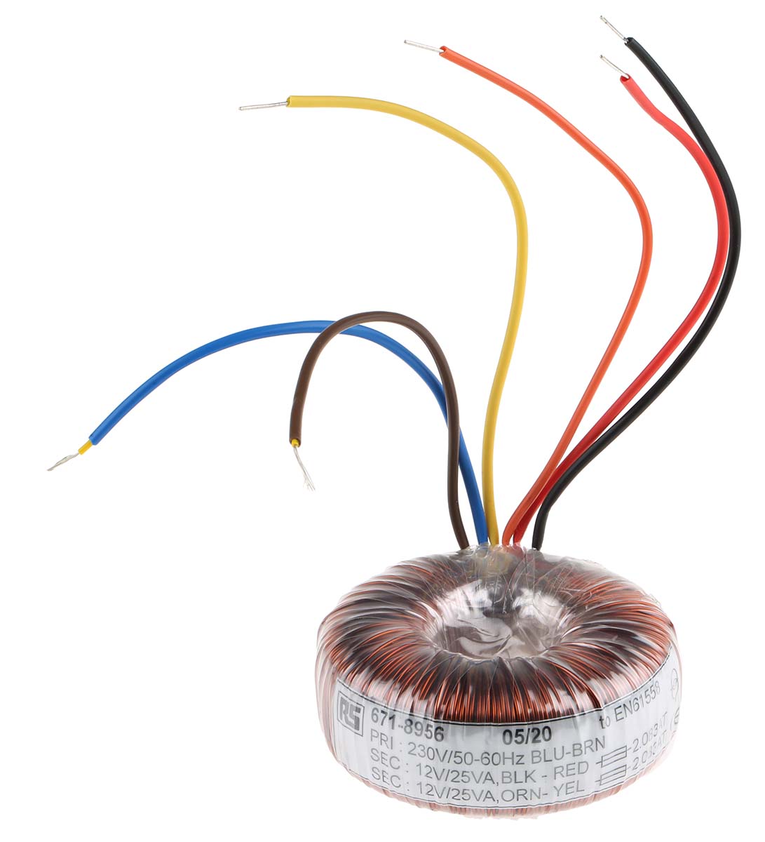 RS PRO 230V ac, 2 x 12V ac Toroidal Transformer, 50VA 2 Output