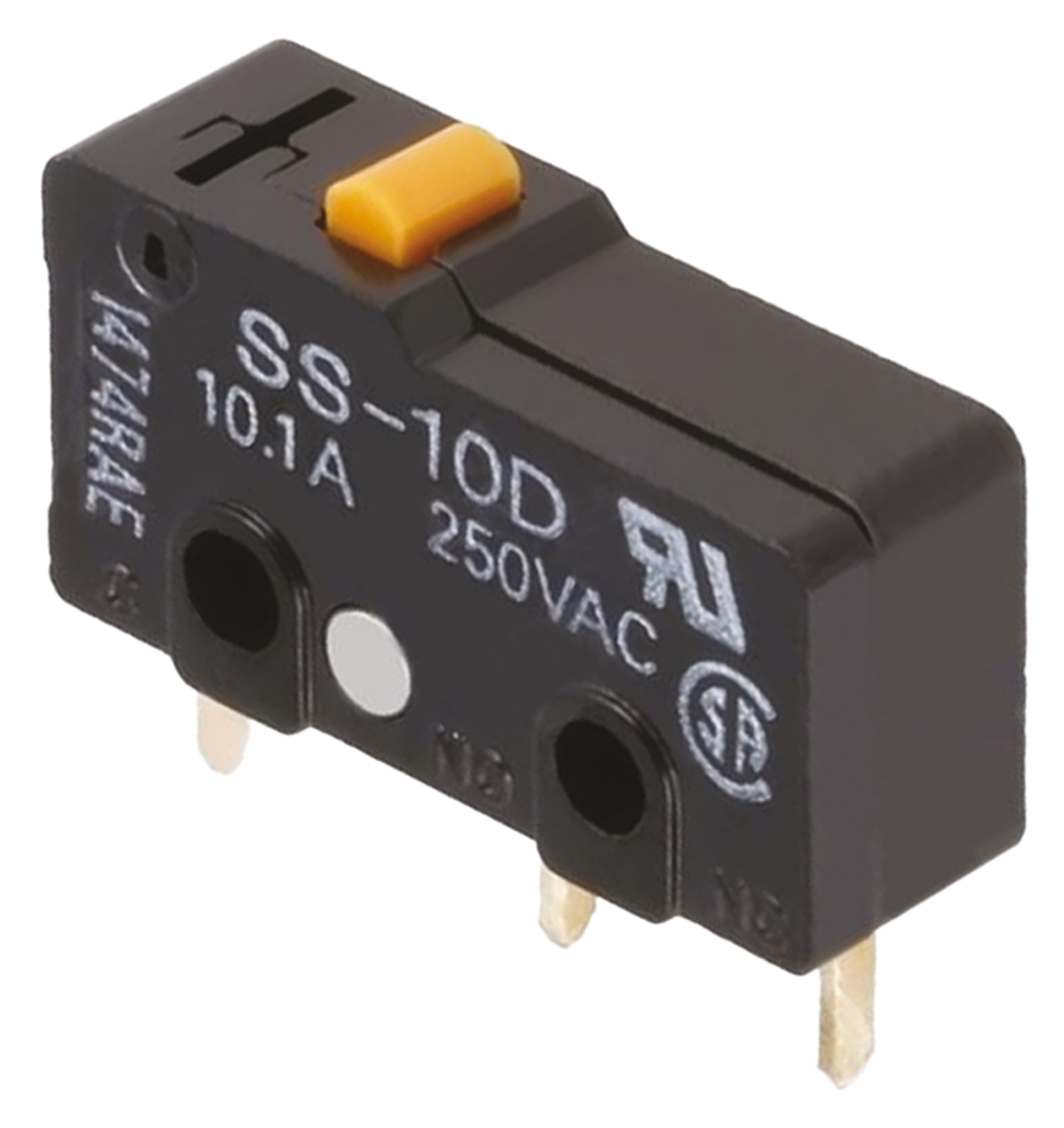 Omron Pin Plunger Micro Switch, Through Hole Terminal, 5 A @ 125 V ac, SPST, IP40
