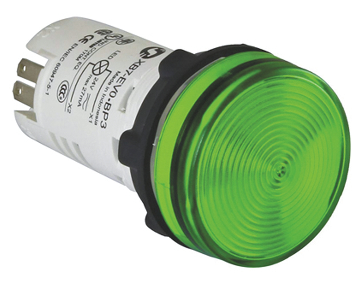 Schneider Electric, Harmony XB7, Panel Mount Green LED Pilot Light, 22mm Cutout, IP20, IP65, Round, 230 → 240V ac