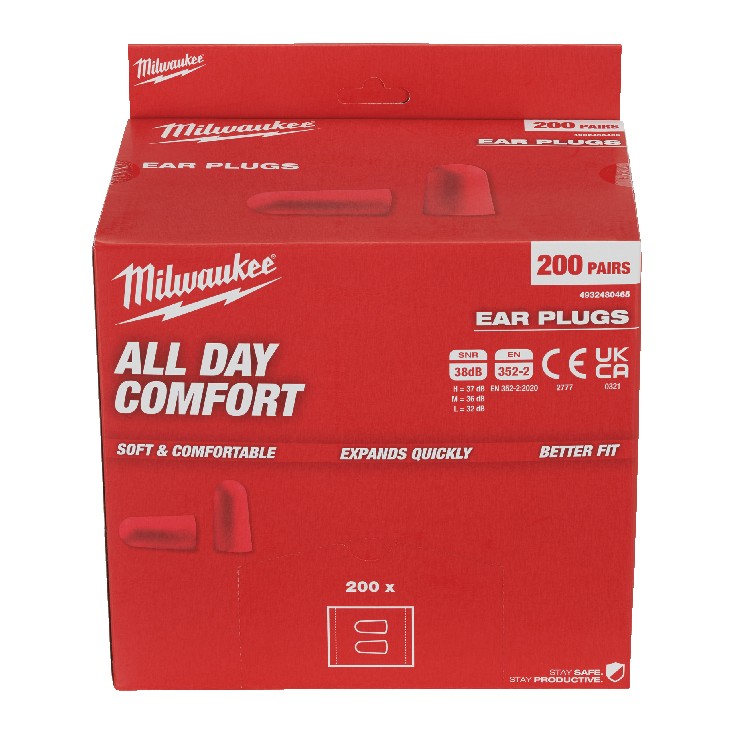 Milwaukee 49324 Series Red Pull-On Ear Plugs, 38dB Rated, 200 Pairs