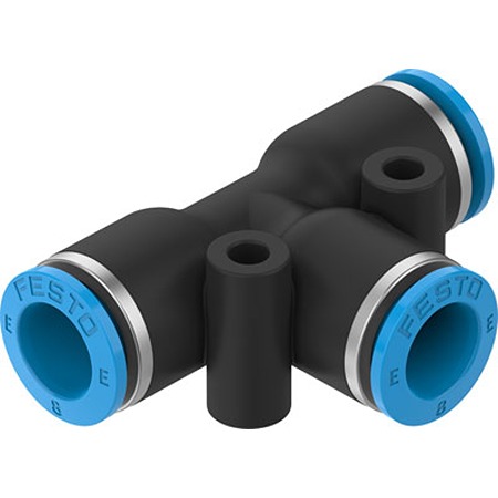 Festo NPQE-T Series Tee Tube-to-Tube Adaptor, Push In 8 mm to Push In 8 mm, Push-in Connection Style,