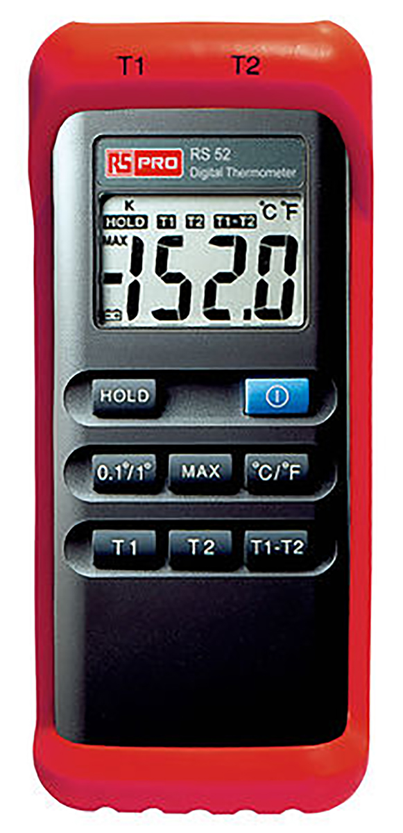 RS PRO Wired Digital Thermometer, K Probe, 2 Input(s), +1300 °C, +1999°F Max, ±0.3 % Accuracy - With SYS Calibration