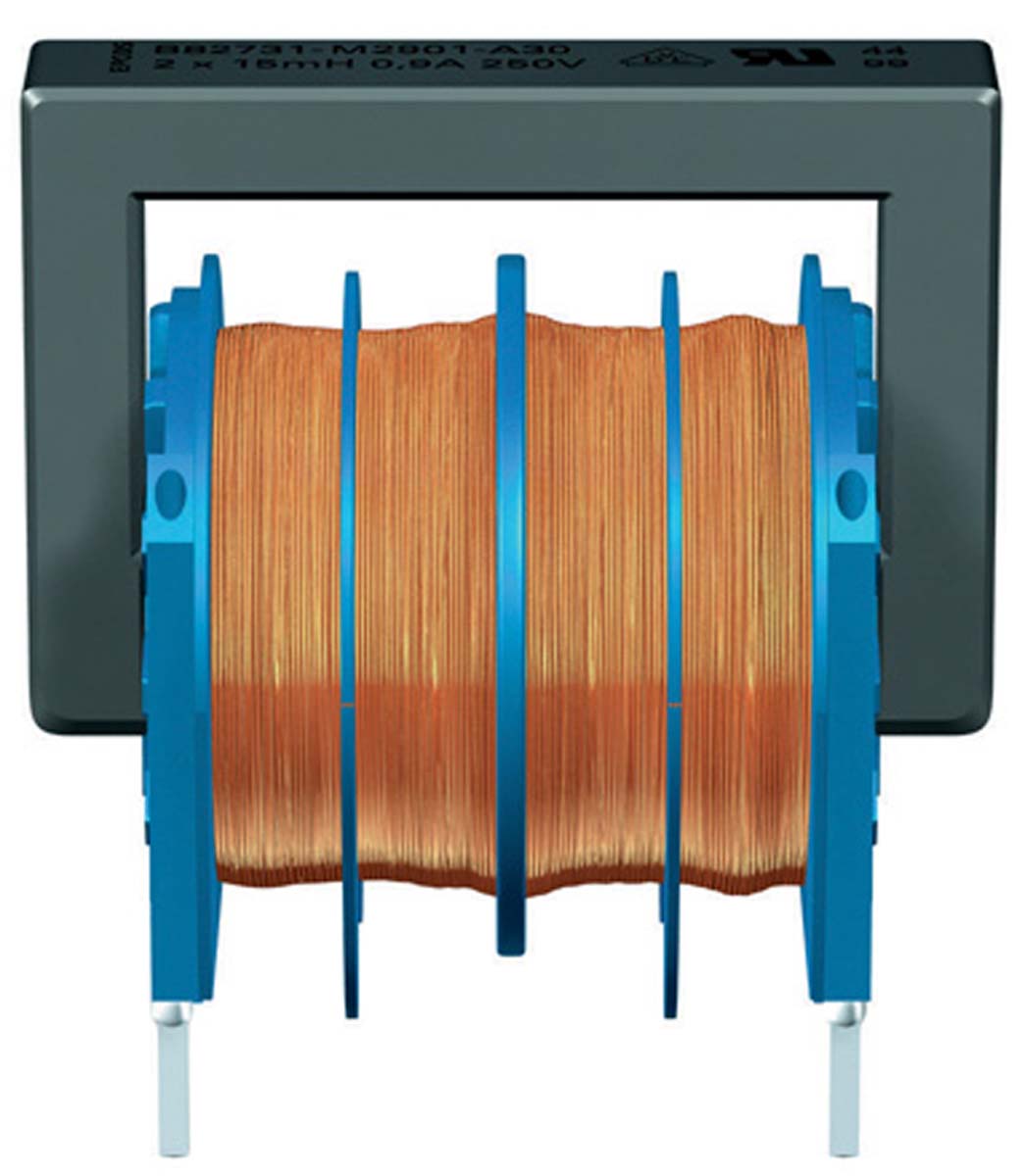 EPCOS 10 mH -30 → +50% Ferrite Power Line Choke, Max SRF:10kHz, 1.1A Idc, 400mΩ Rdc 250 V ac, B82731M