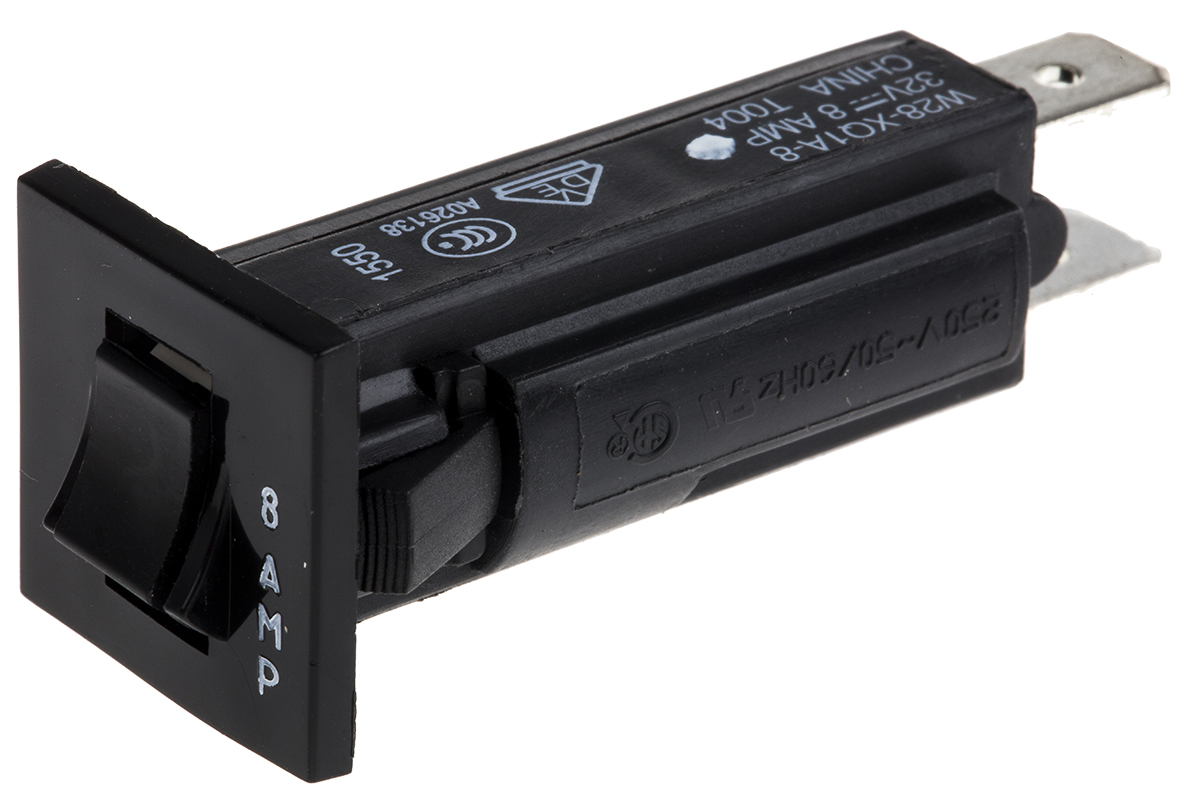 TE Connectivity Thermal Circuit Breaker - W28 SP Pole 32 V dc, 250 V ac Voltage Rating Panel Mount, 8A Current Rating