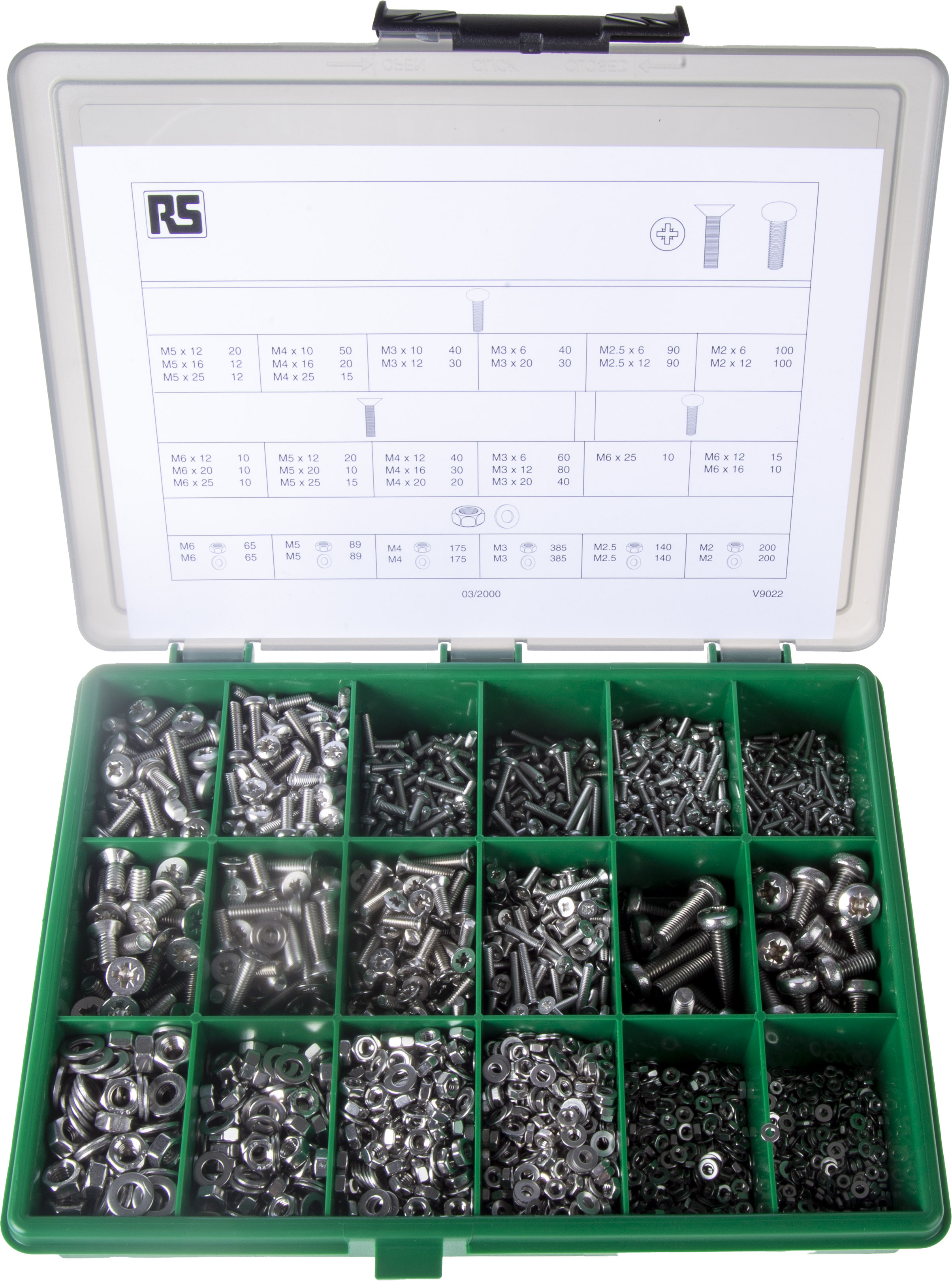 RS PRO Stainless Steel 3168 Piece Pozidriv Drive Screw/Bolt Kit
