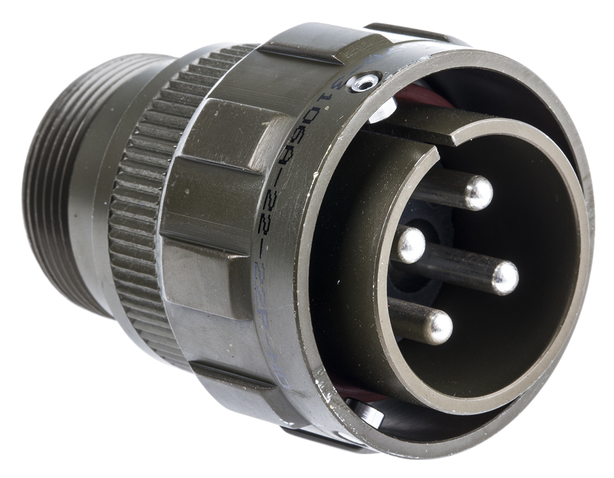 Amphenol Limited, 97B, Brass 4 Way Cable Mount MIL Spec Circular Connector Plug, Pin Contacts,Shell Size 22, Bayonet