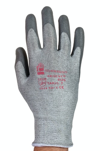 Tornado Argent Grey Yarn Yarn Cut Resistant Gloves, Size 7, Polyurethane Coating