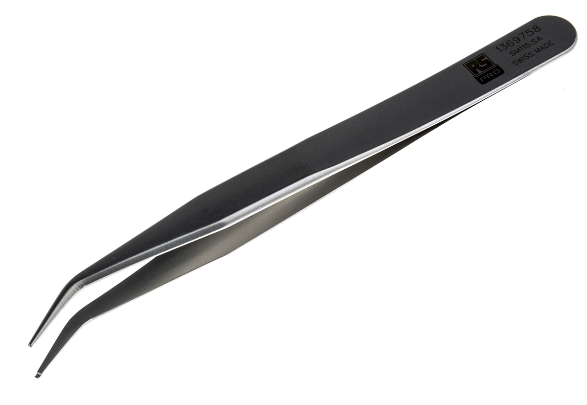 RS PRO 120 mm, Stainless Steel, Grooved, Tweezers