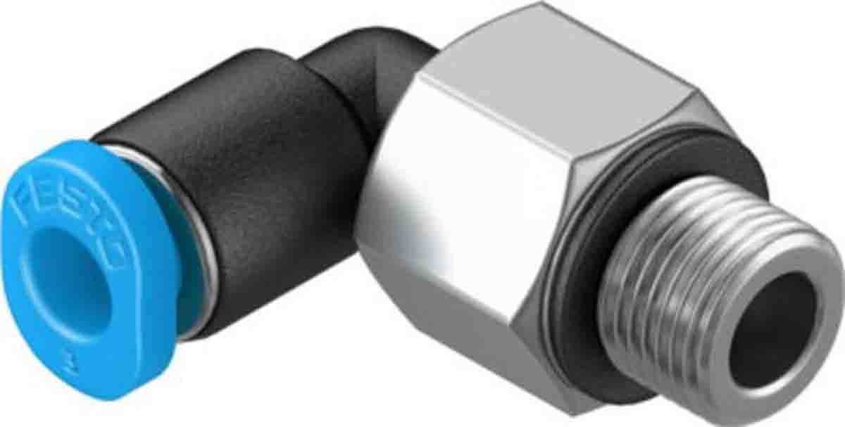 Festo Elbow Threaded Adaptor, M5 Male to Push In 2 mm, Threaded-to-Tube Connection Style, 133031