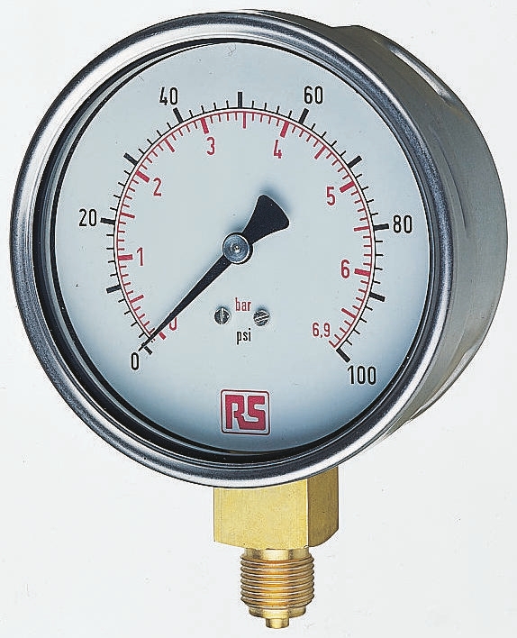 RS PRO G 3/8 Analogue Pressure Gauge 100psi Bottom Entry 100mm Outside Diameter, With RS Calibration