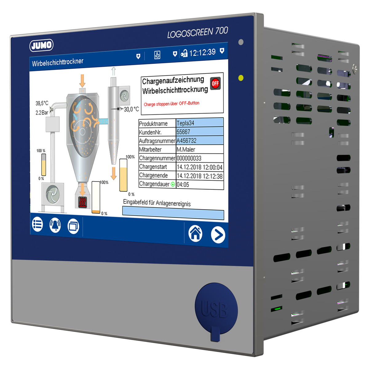 Jumo LOGOSCREEN 700, 18 analog,16 digital Input Channels, 6 relais Output Channels, Graphical Chart Recorder