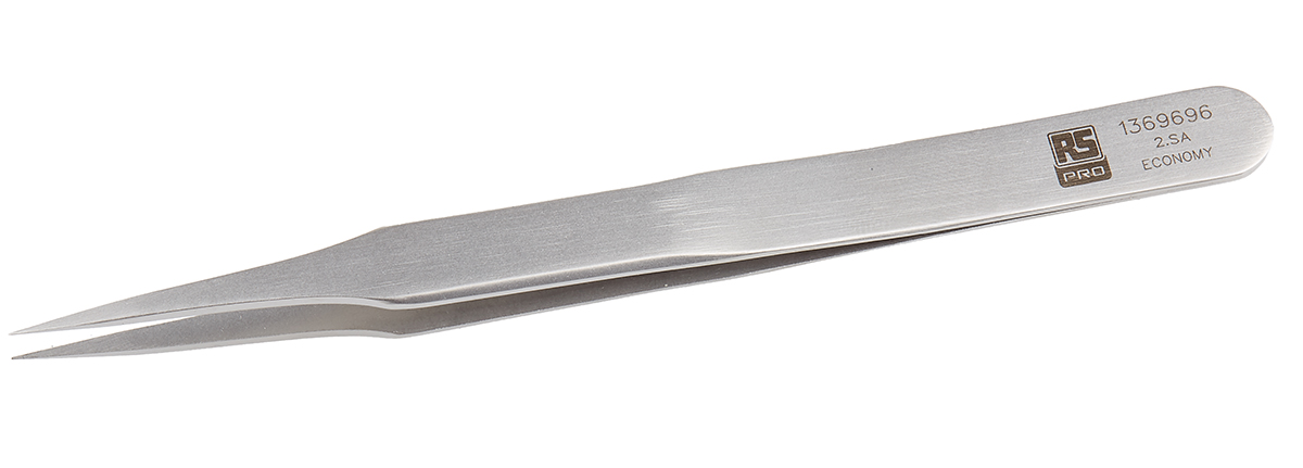 RS PRO 120 mm, Stainless Steel, Flat, Tweezers