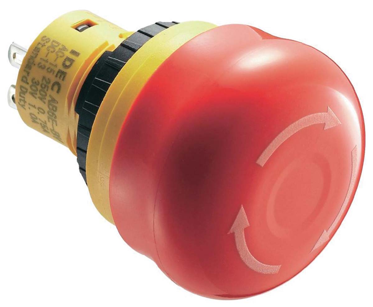 Idec X6 Series Twist Release Emergency Stop Push Button, Panel Mount, 16mm Cutout, 1NC, IP65