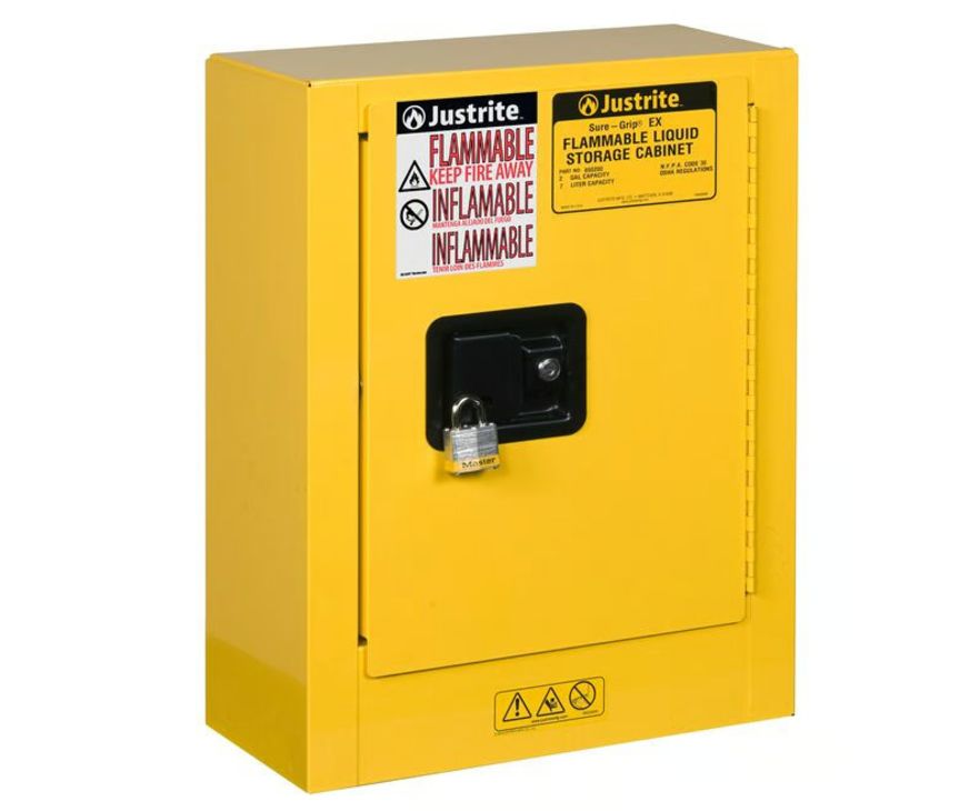 Justrite Yellow Steel Lockable 1 Door Flammable Cabinet, 559mm x 432mm x 203mm