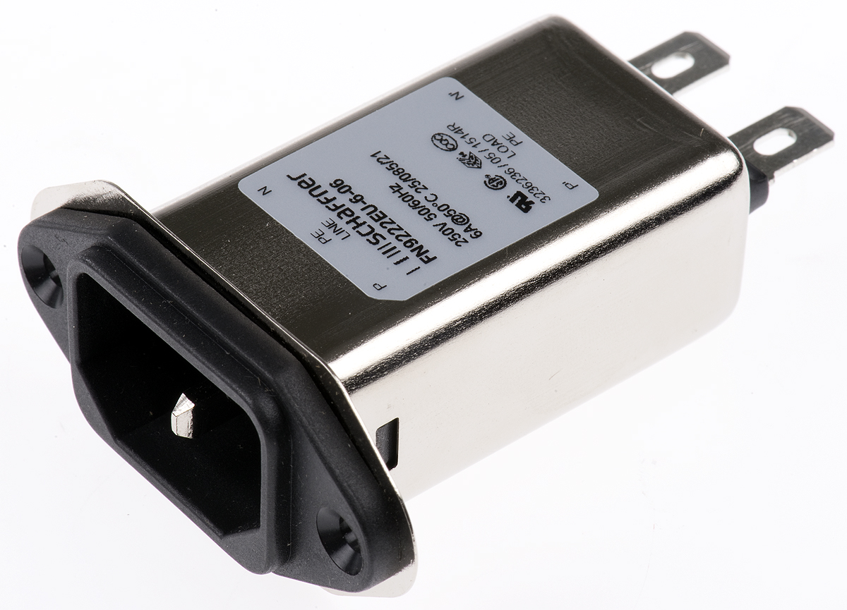 Schaffner 6A, 250 V ac Male Panel Mount IEC Filter FN9222EU-6-06, Faston