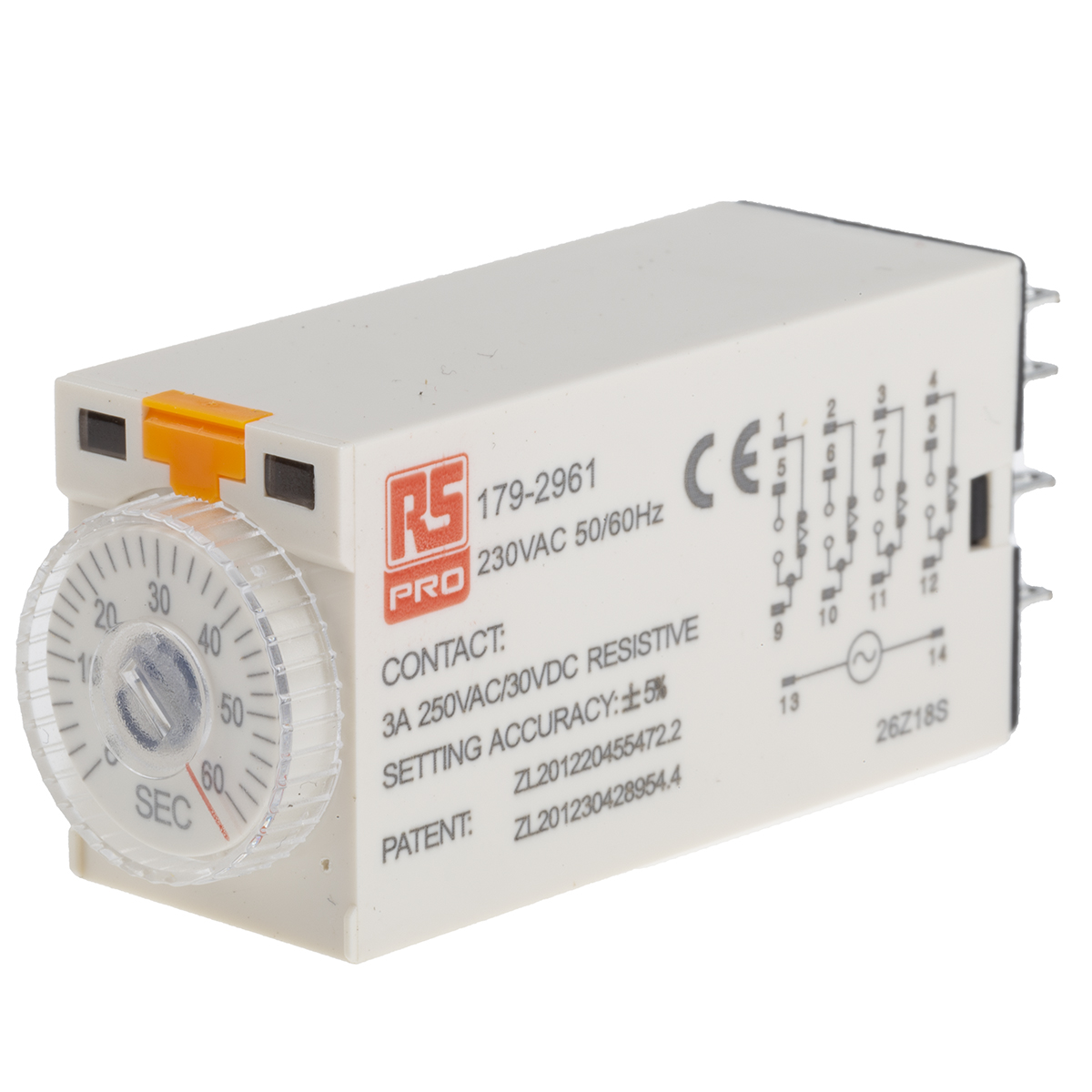 RS PRO Plug In Timer Relay, 230V ac, 4-Contact, 2 → 60s, 1-Function, 4PDT