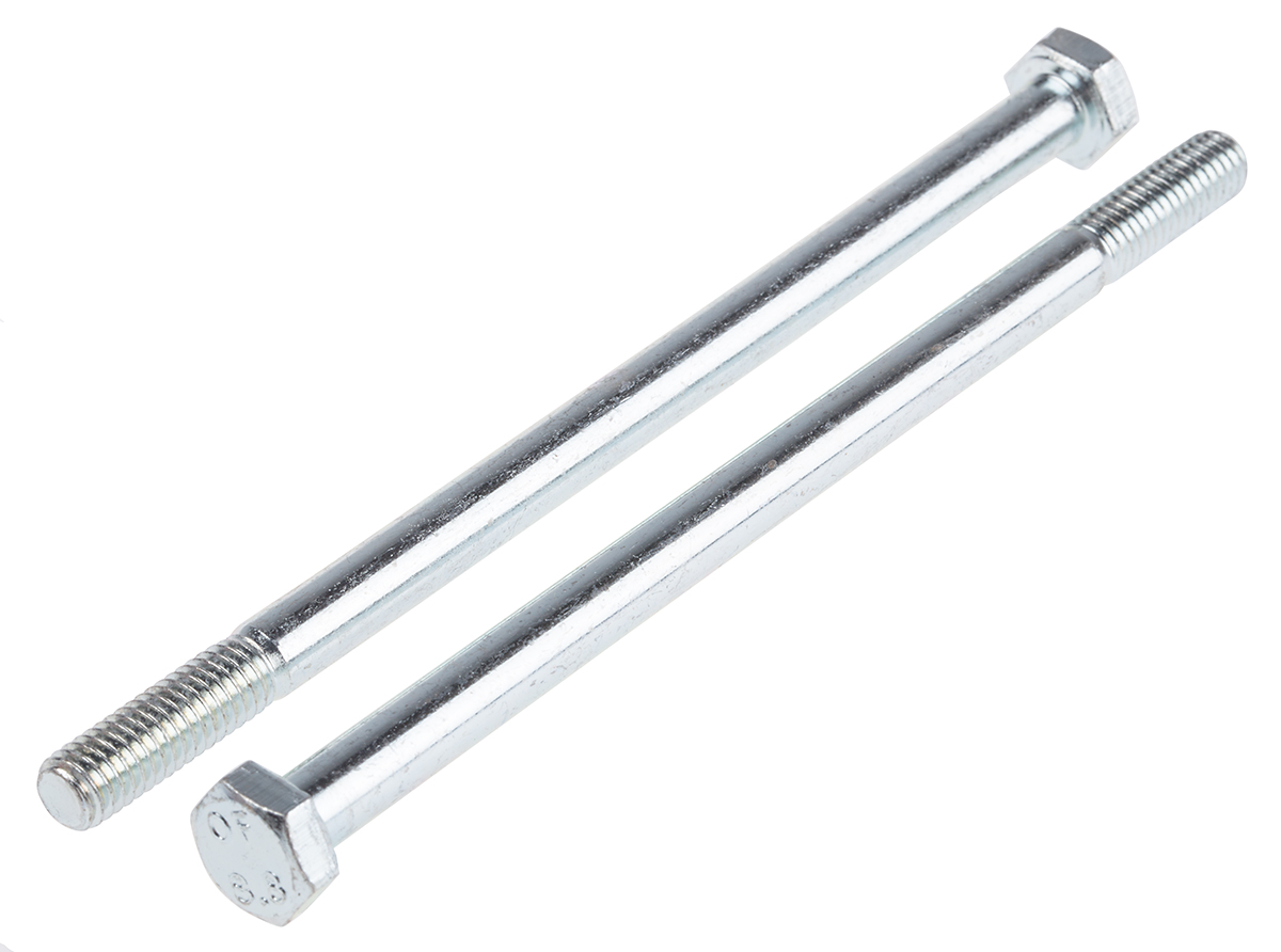 RS PRO Bright Zinc Plated Steel, Hex Bolt, M6 x 110mm