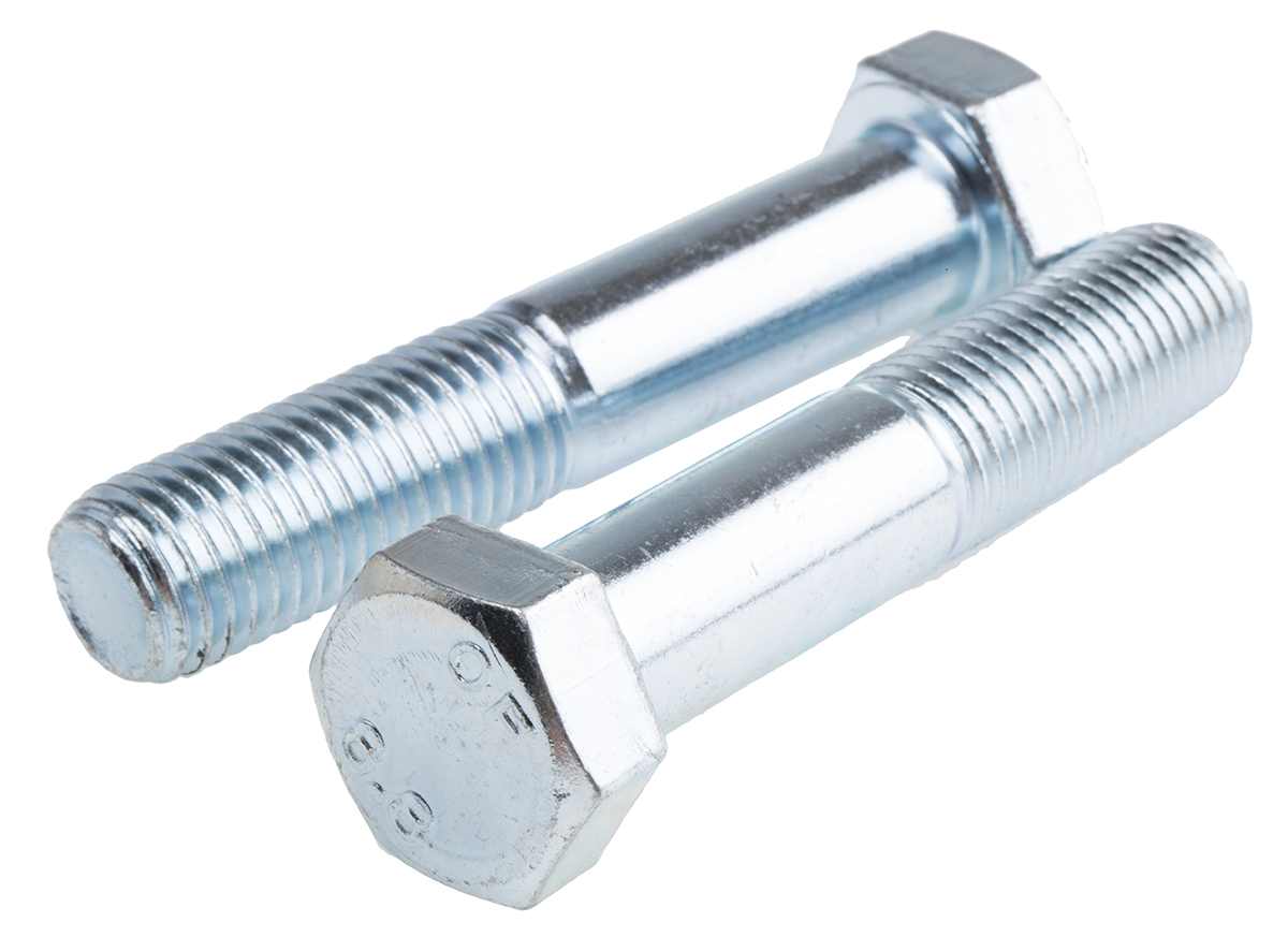 RS PRO Bright Zinc Plated Steel, Hex Bolt, M16 x 80mm