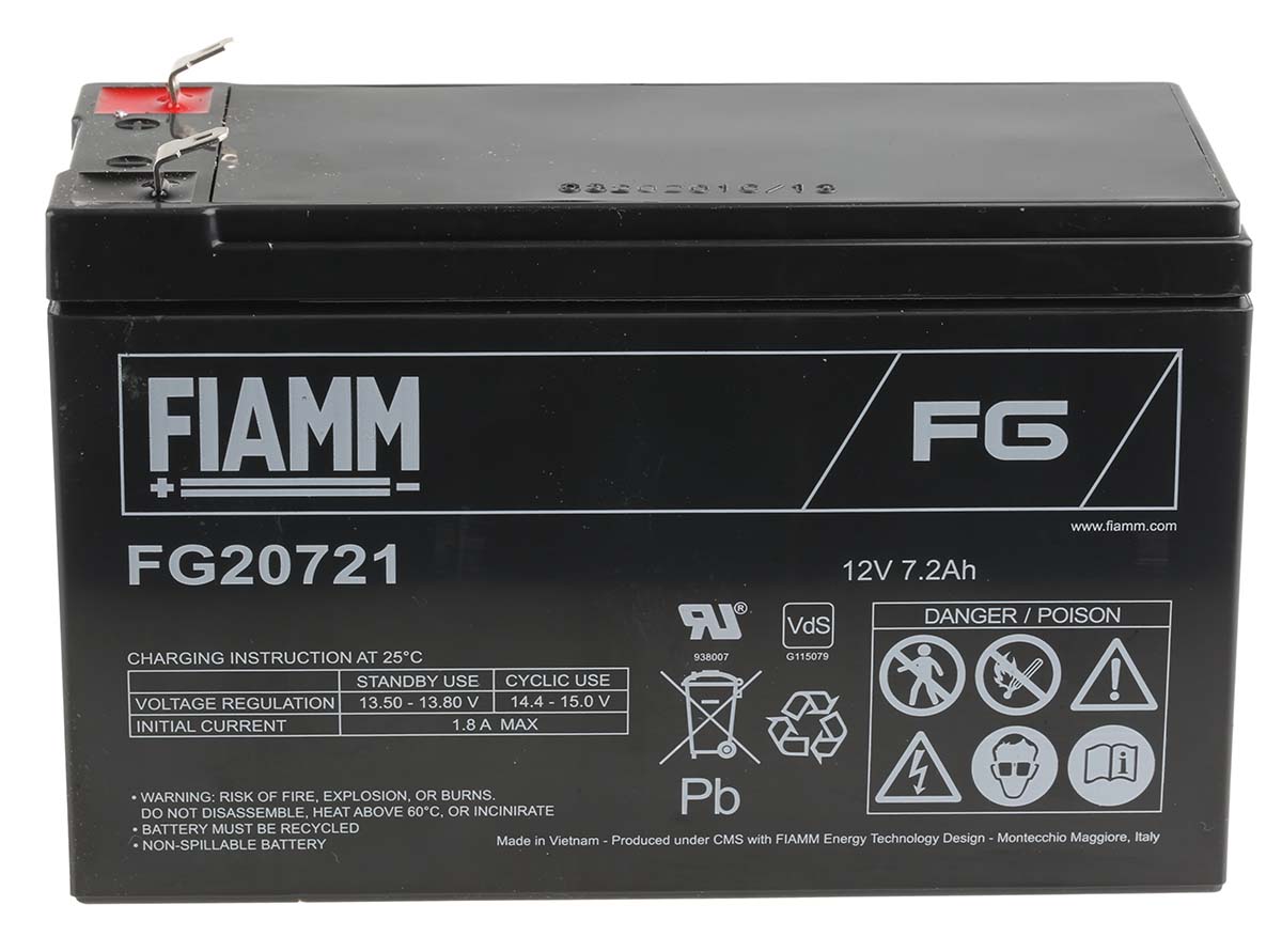 Fiamm 12V Faston F1 Sealed Lead Acid Battery, 7.2Ah