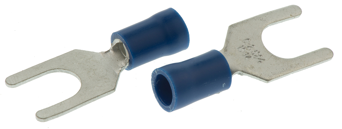 RS PRO Insulated Crimp Spade Connector, 1.5mm² to 2.5mm², 16AWG to 14AWG, M6 Stud Size Vinyl, Blue