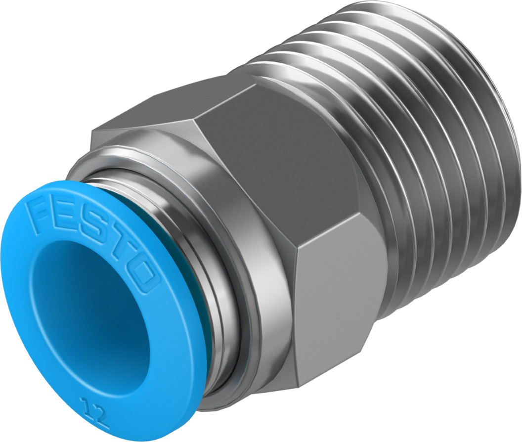 Festo QS Series Straight Threaded Adaptor, R 1/2 Male to For tubing outside diameter 12 mm, Threaded-to-Tube Connection