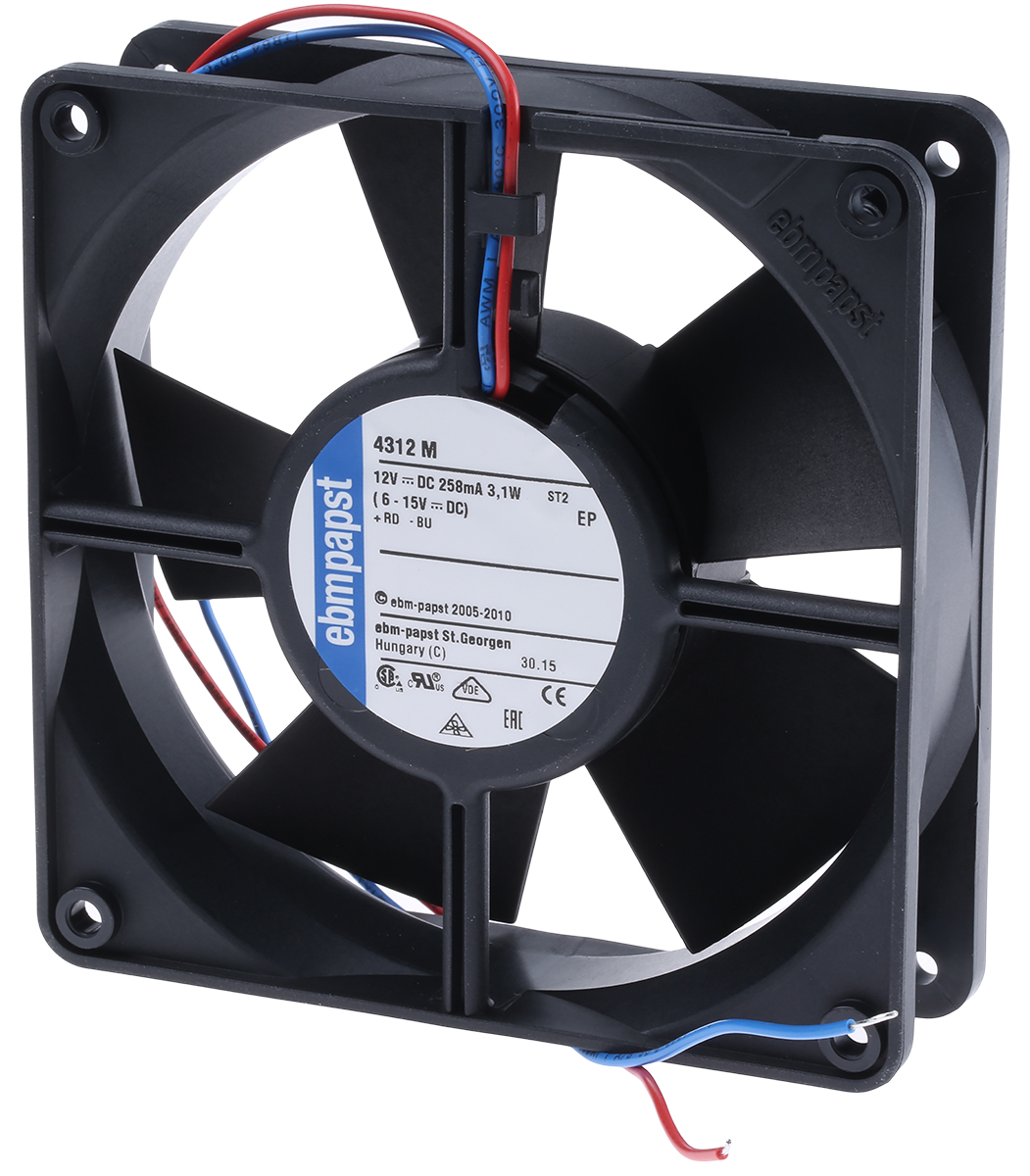 ebm-papst 4300 Series Axial Fan, 12 V dc, DC Operation, 140m³/h, 3.1W, 220mA Max, 119 x 119 x 32mm