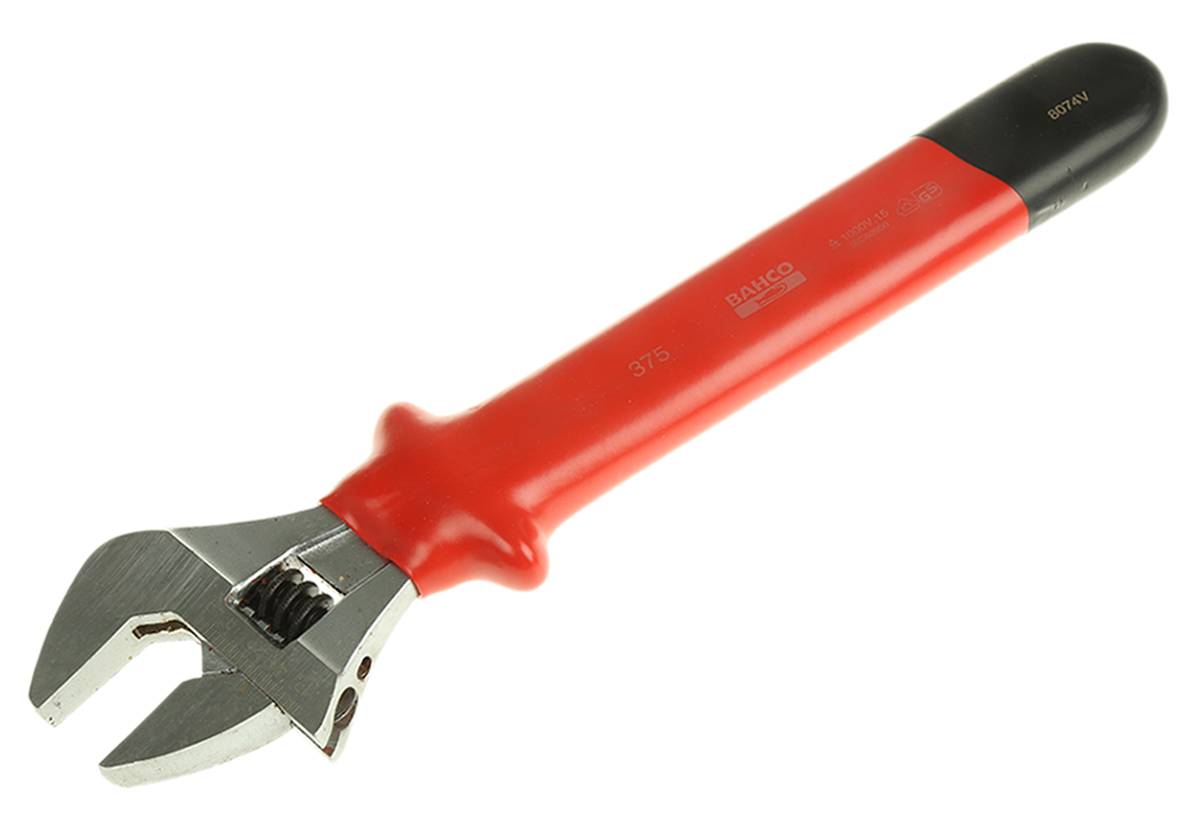 Bahco Adjustable Spanner, 390 mm Overall, 43mm Jaw Capacity, Insulated Handle, VDE/1000V