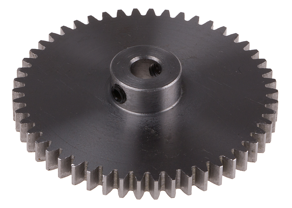 RS PRO Steel 50 Teeth Spur Gear, 1 Module, 6mm Bore Diam, 50mm Pitch Diam, 14mm Hub Diam