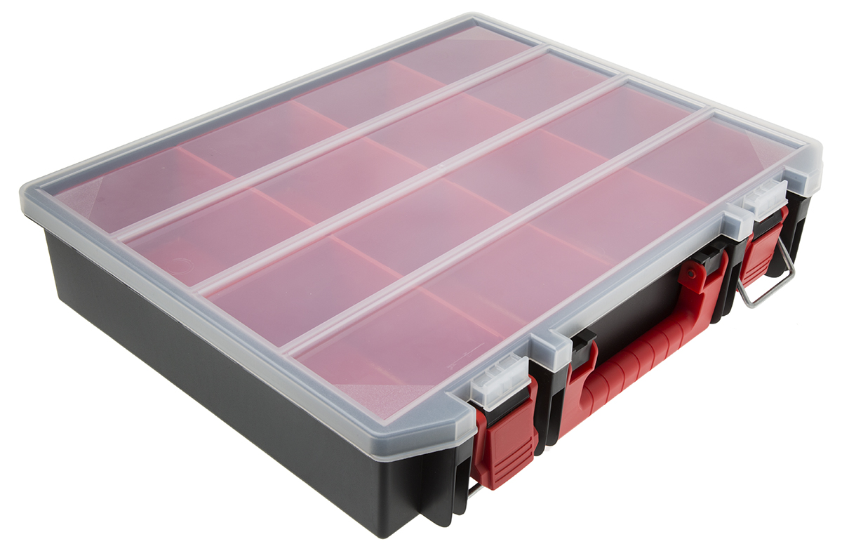 RS PRO 8 Cell Black, Red Polypropylene Compartment Box, 91mm x 416mm x 336mm