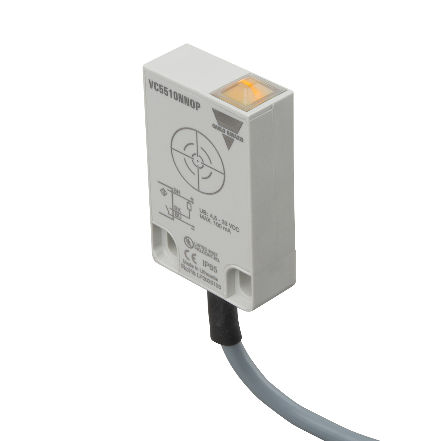 Carlo Gavazzi Capacitive Flat Proximity Sensor, 10 mm Detection, PNP NC, 5 → 30 V dc