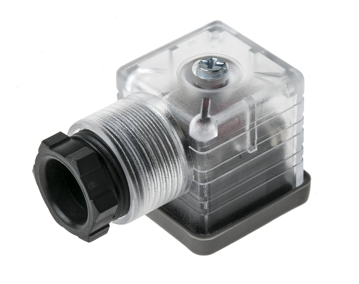 RS PRO 3P+E DIN 43650 A, Female Solenoid Valve Connector with Indicator Light, 110 V ac Voltage